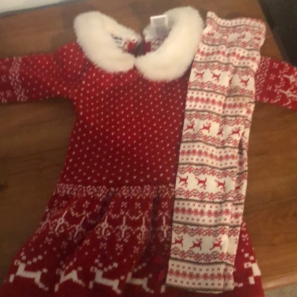 Red Holiday Knit Dress with Faux Fur Collar for Kids